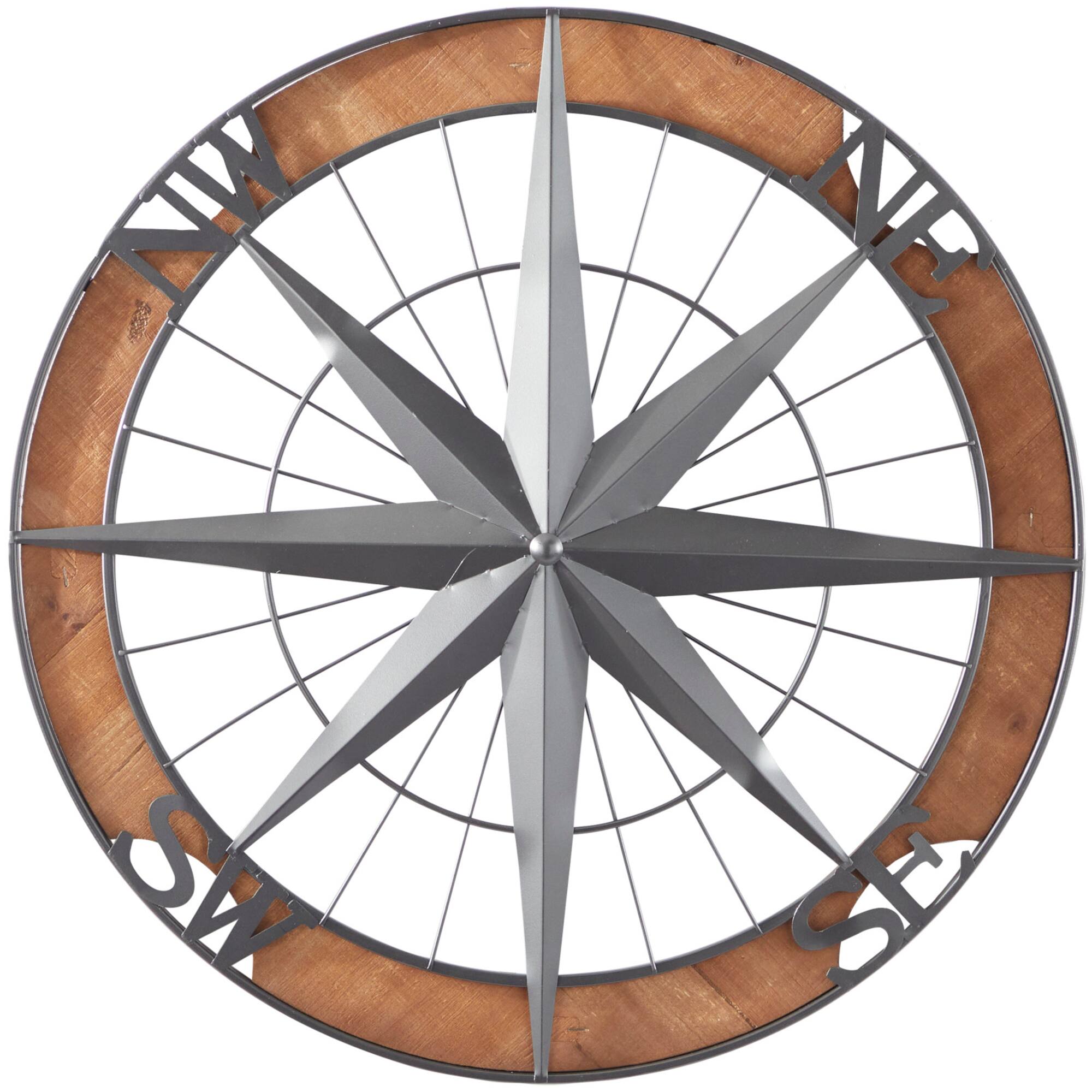 Grey Metal Nautical Compass Wall Decor, 22" x 2" x 22"